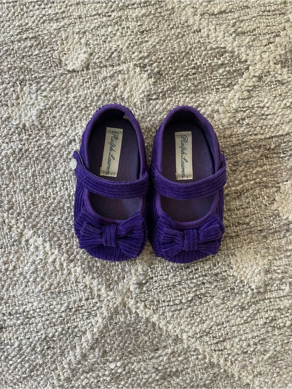 Ralph Lauren Purple Corduroy Mary Jane Baby Shoes with Bow